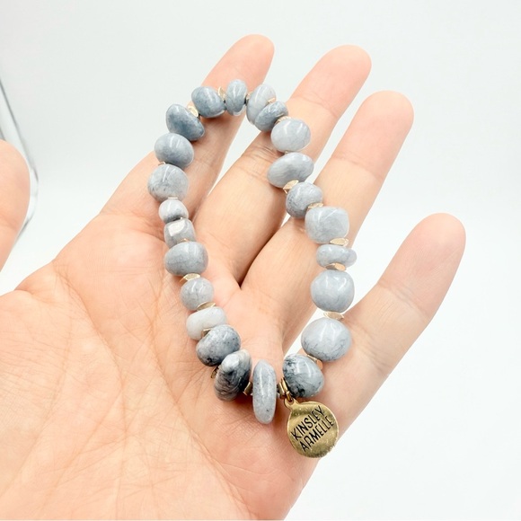 Kinsley Armelle Grey Angelite Stones Beaded Stretch Bracelet - Picture 1 of 5